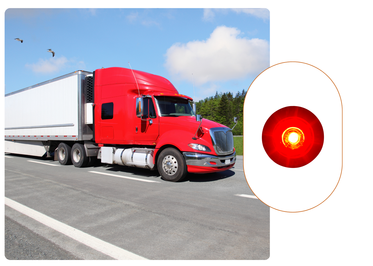 Red Semitruck with refrigerated trailer.